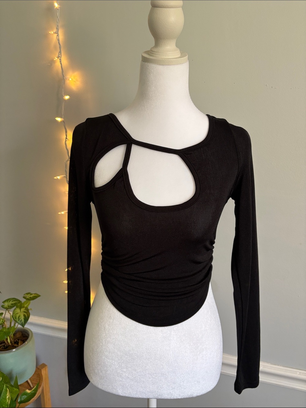 Black Cutout Long-Sleeve Top